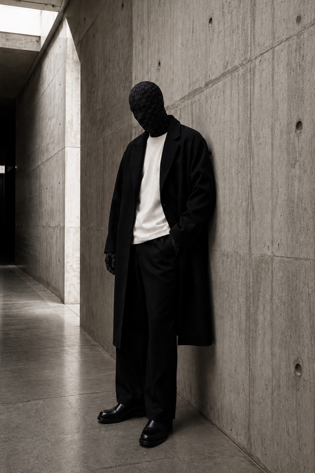 Subject 27 posed against raw concrete like a black-and-white fashion editorial.
